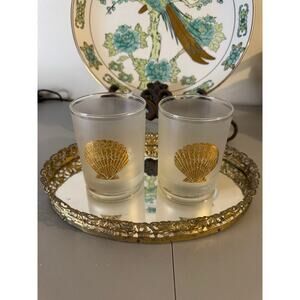 Vintage Frosted Culver Highballs with 22k Seashell Pattern